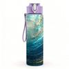 1PC Turquoise Gold Fluid Marble Pattern 750ml Color Plastic Sports Water Bottle Leakproof Flip Straw Lid Suitable for Sports Office Home Use