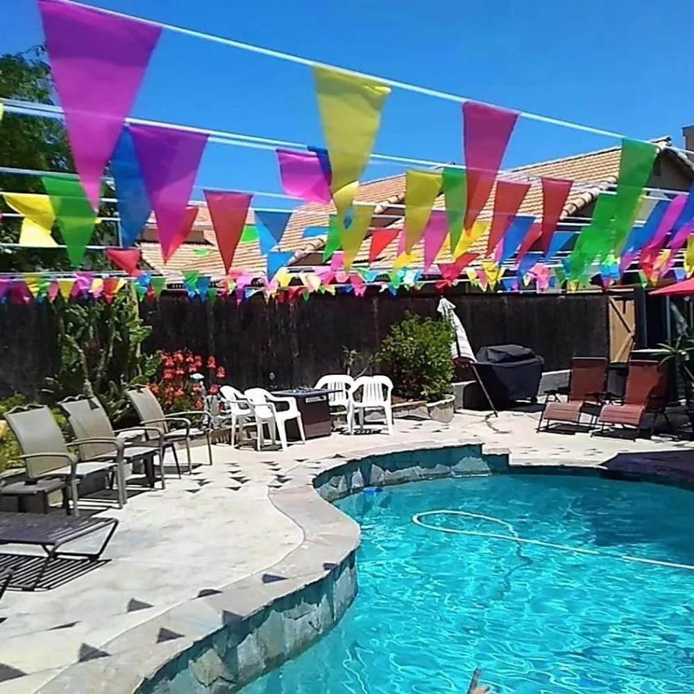 100Pcs Dacron Bunting Banner Triangle Shape Flag Garland New Pennant Banner Festival Decorations