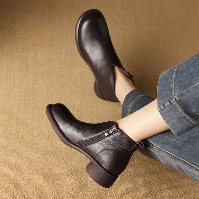 Модные новые осенне-зимние женские ботинки из натуральной кожи, модные ботильоны с круглым носком для женщин, короткие ботинки, обувь на массивном каблуке, ботинес мухер