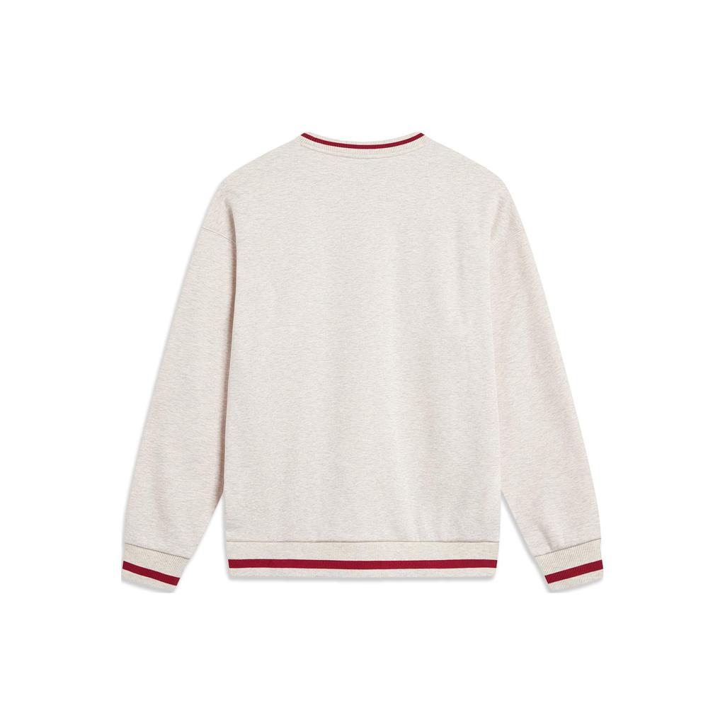 Li Ning Sports Lifestyle Series Letter Print Fleece Crew Neck Pullover Long Sleeve Sweatshirt Unisex Sweatshirt Flower-Gray Tile-Gray AWDTB51-1