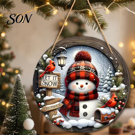 Farmhouse Style Festive Signs Wooden Christmas Hanging Pendant, Snowman/Santa Claus/Gnome Ornament with Indoor Outdoor Xmas Decor Hemp Rope