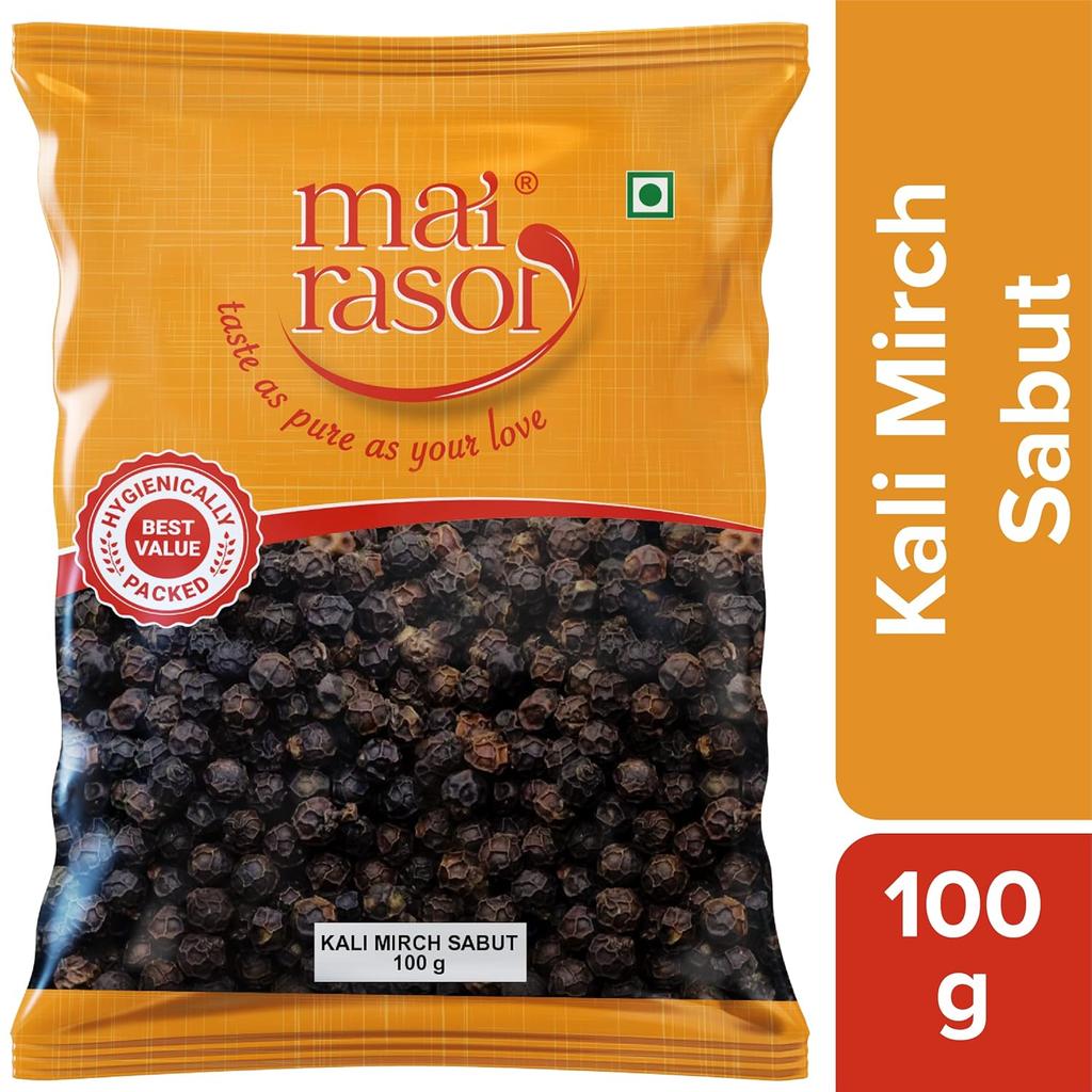 MAI RASOI Whole Black Pepper Corns 100 g Natural Cooking Spice For Seasoning Masala Blends And Everyday Recipes