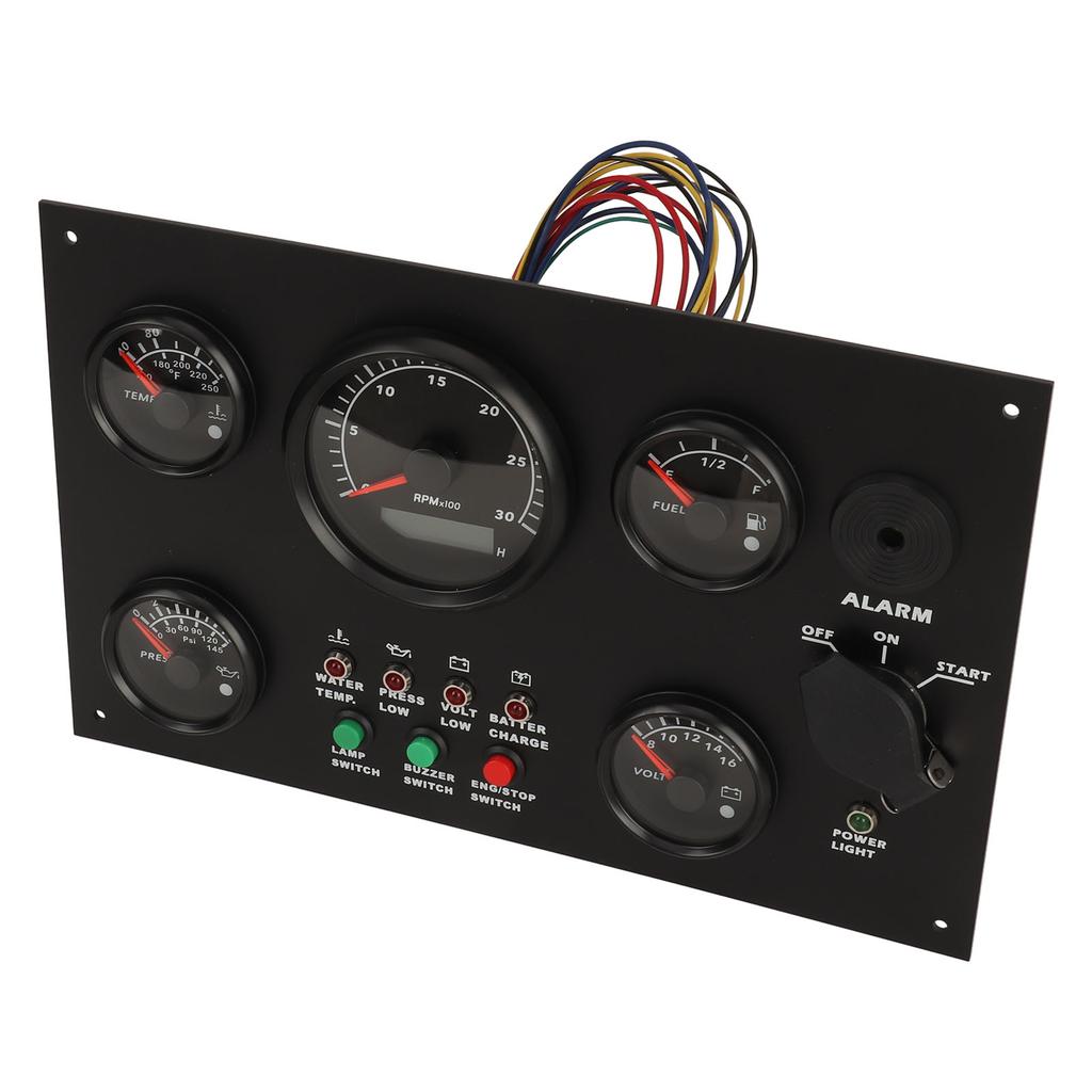 300x190mm Engine Boat Instrument Panel Water Oil Temperature Oil Level Voltage Tachometer 5 Gauge Set for Yachts RVs