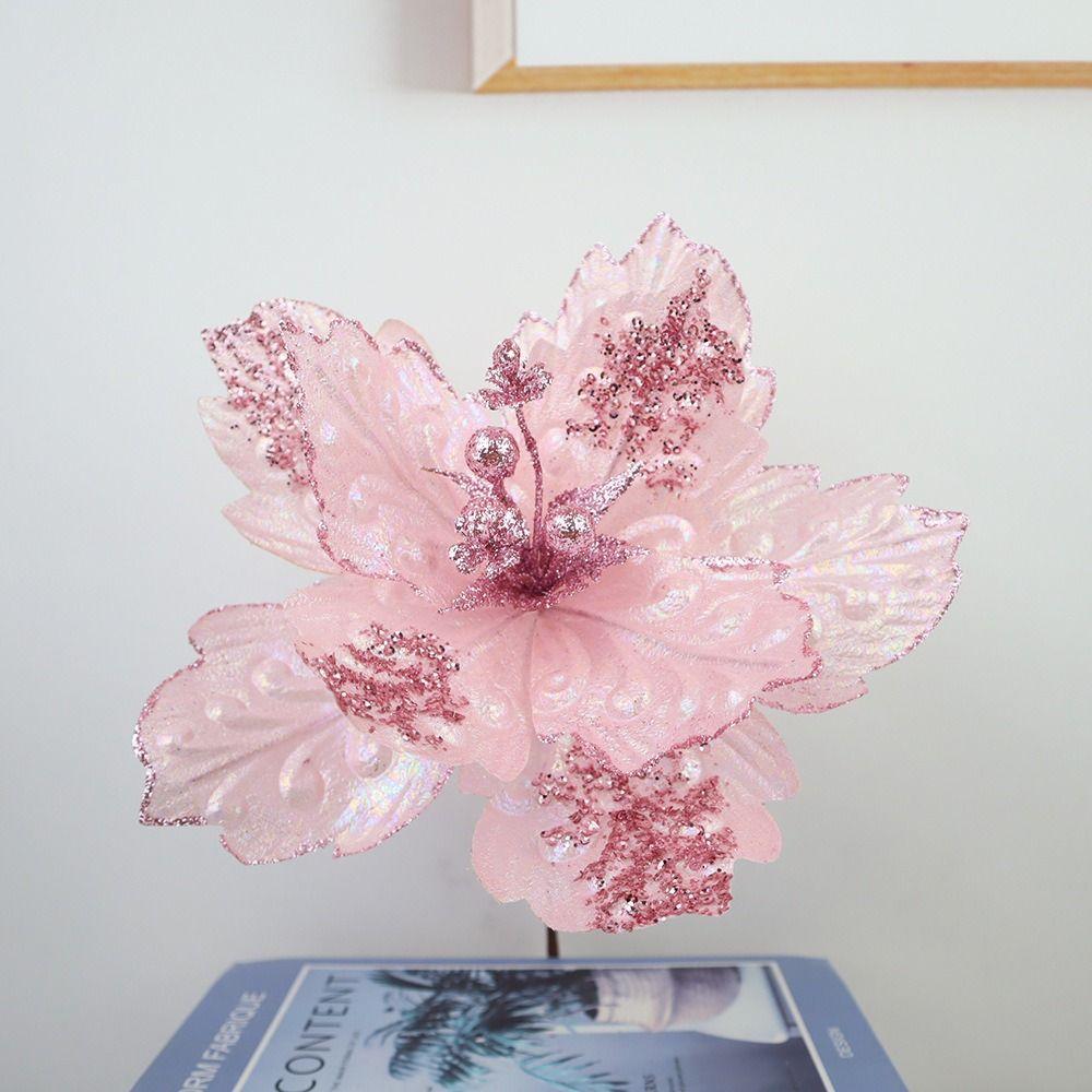 New 25CM Artificial Silk Flower Silk Sequin Fabric Flower Arrangement Ins Style Pink Decorating Flowers Christmas Tree