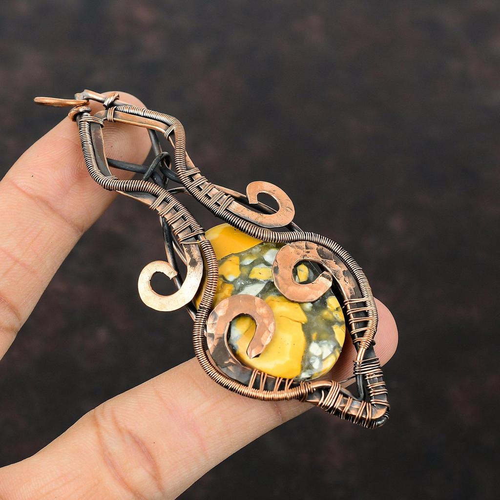 Подвеска из яшмы Малигано, кулон из медной проволоки, стильный кулон, драгоценный камень, медные украшения, кулон ручной работы, подарок для мамы, ювелирные изделия из проволочной обмотки