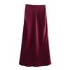 Kaslead New Arrival Women's Fashion Style Fashion Casual Easiest for Match Fine Acetate Satin Elastic Waist Zipper Skirt