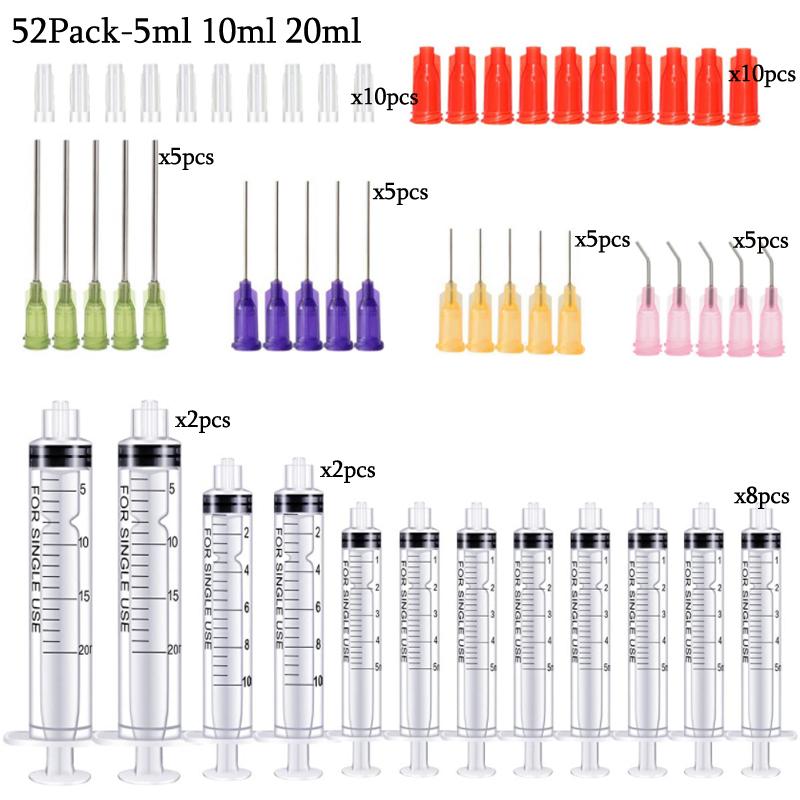 50Pack Syringes with 14ga-23ga Blunt Tip Needles With Syringe Caps and Needle Caps for Refilling and Measuring Liquids Oil