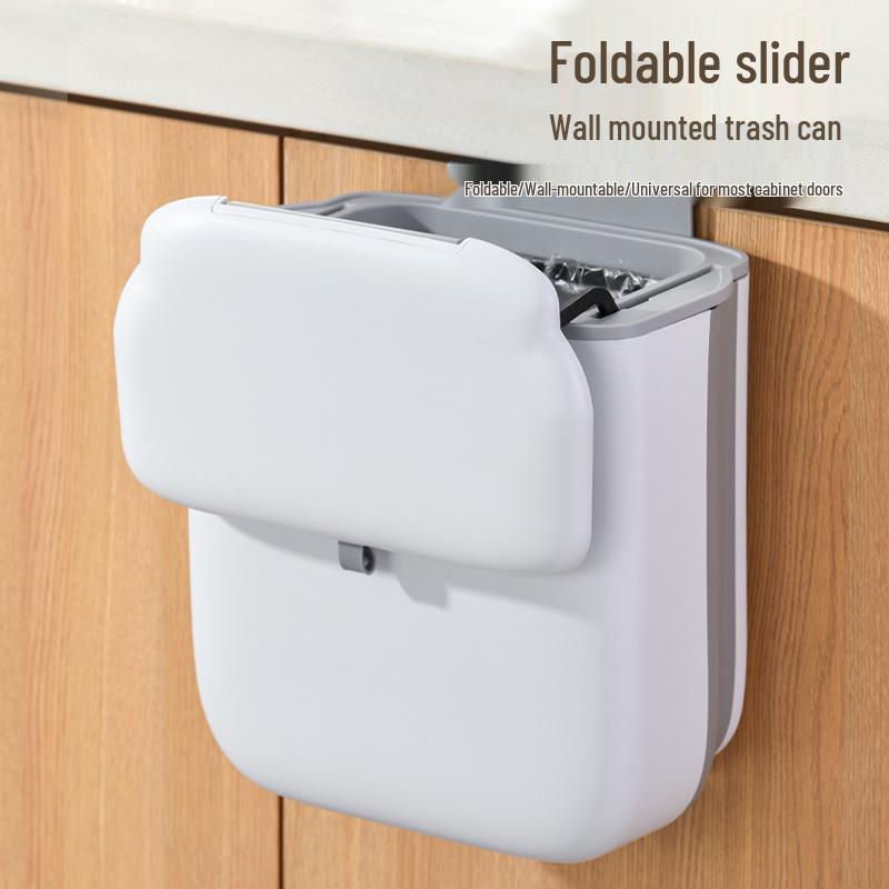 Складное кухонное мусорное ведро - Подвесное на дверцу шкафа и настенное с выдвижной крышкой для хранения бытовых отходов и гигиены