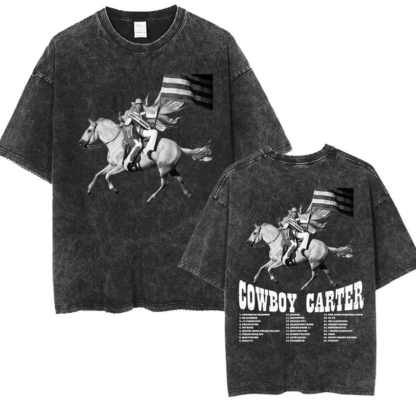 Винтажные стираные футболки с принтом альбома Бейонсе Cowboy Carter, унисекс, женские, хип-хоп эстетика, с коротким рукавом, Yk Streetwear
