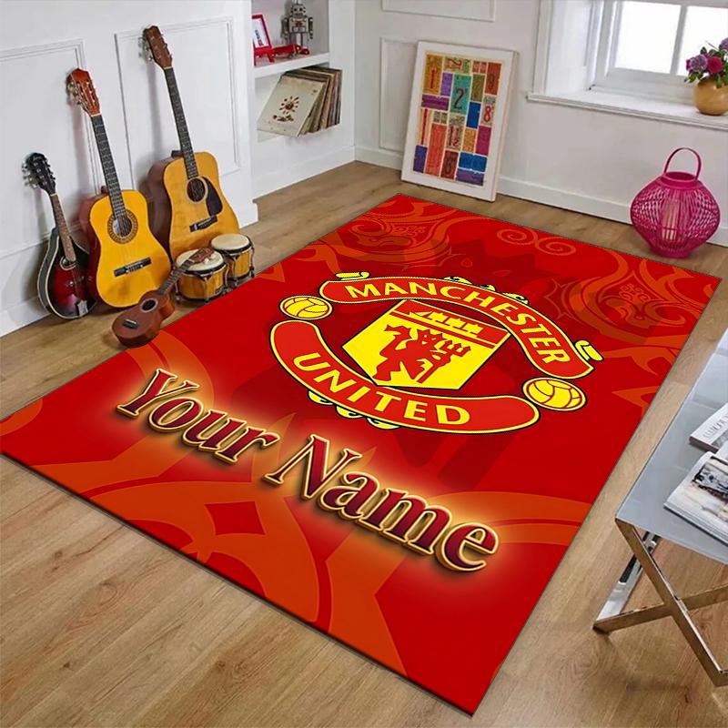 M-Manchester Design Area Rug Personalized Name- Non-Slip, Soft & Cozy Floor Mat for Living Room, Office - Indoor/Outdoor Carpet