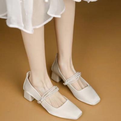 Мода 2025 Новые женские туфли Мэри Джейн Модные неглубокие слипоны на толстом каблуке Женские уличные нарядные элегантные гладиаторские туфли-лодочки