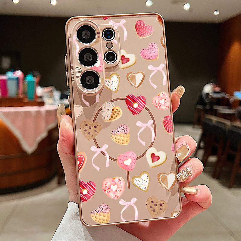 Милый Чехол-Конфета Сердечко Любви Для Samsung S26 S25 Ultra S24 Plus S23 FE S22 Ultra A55 A56 A17 A37 A57 5G Гибридный Чехол-Накладка из ТПУ+ПК с Магнитом, Ощущение Кожи