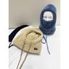 1PC Women's Winter Plush Mask Cap - Elastic Drawstring Closure, Light and Warm, Solid Color Soft Polyester Fiber Material, Hand Washable