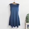 Summer Mini Dress with Pockets Sleeveless A-line Round Neck Solid Color Above Knee
