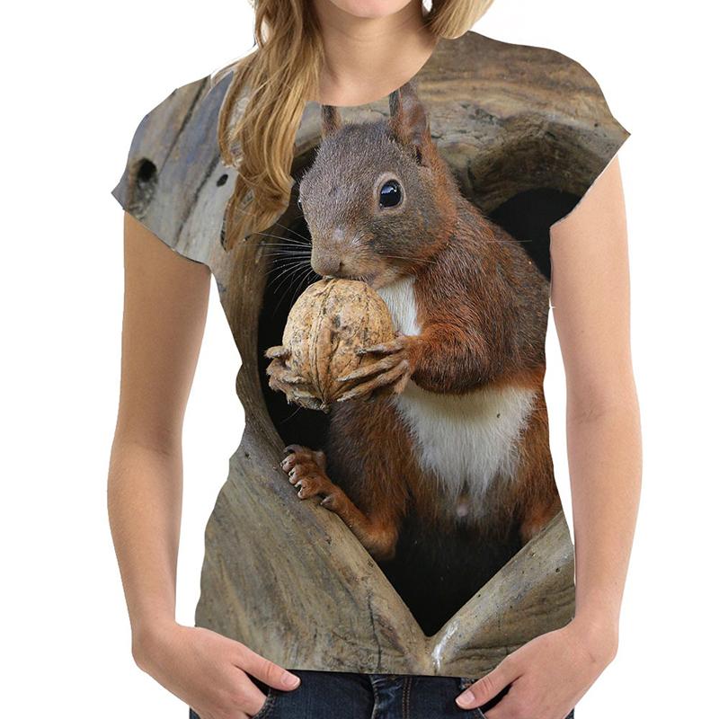 Футболка с милой белкой, 3D-принт с изображением животных, женская одежда, футболка с короткими рукавами Y2K, свободная футболка, одежда для девочек в стиле Харадзюку