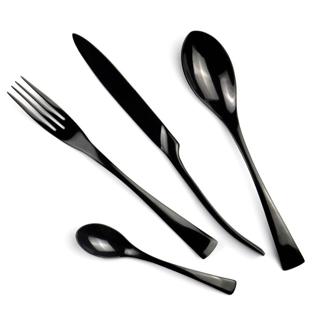4 Pcs/Set Black Thicken Cutlery Set Stainless Steel Dinnerware Western Tableware Sets Fork Steak Knife Spoons Dinnerware Set