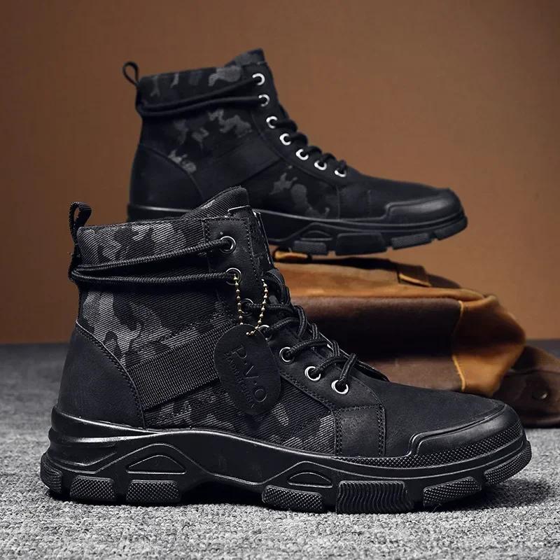New Camouflage Youth Trendy Cotton Shoes for Men,High Top Canvas Men's Shoes,soft Sole Desert Boots,short Boots Sapato Masculino