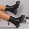 Fashion 2024 Black New Women Ankle Boots Autumn Winter Platform Lace Up Ladies Punk Boots Thick Sole Zipper Combat Booties Female