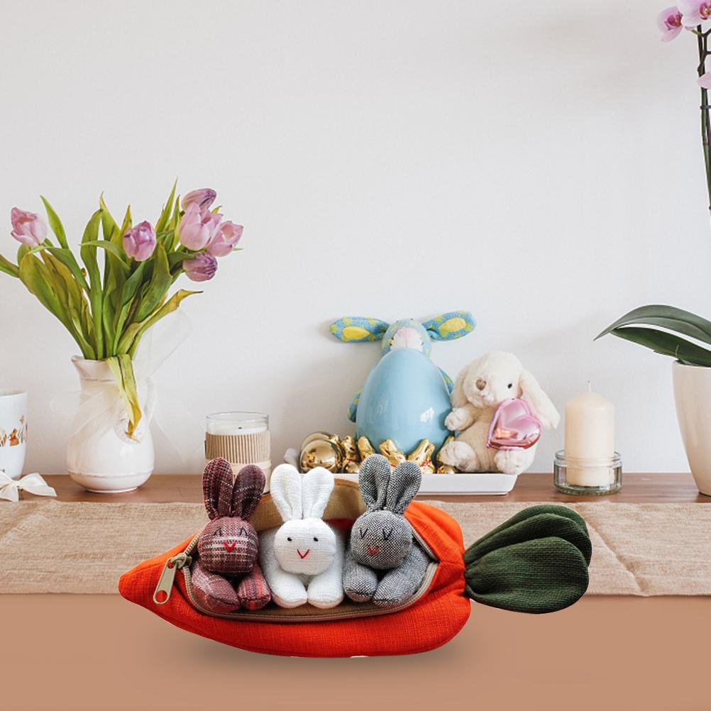 3 Bunnies In Carrot Purse Easter Cute 3D Carrot Coin Purse with Zipper Doll Toy Decoration Wallet