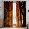 Autumn Forest Scenery Curtains, 3D Printed Curtains, Pastoral Style, Polyester Fiber, Bedroom, Living Room Decoration, 2 Pcs