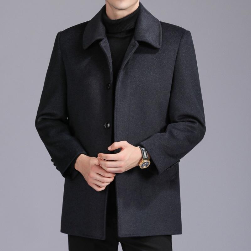 Мужское шерстяное пальто, короткое кашемировое пальто на пуговицах, шерстяная зимняя толстая куртка для папы среднего и пожилого возраста