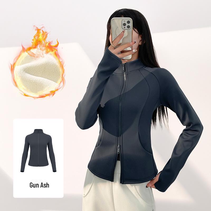 Куртка Juyitang Peach Velvet Stand Collar – теплая, плотная, с карманами одежда для йоги на осень и зиму