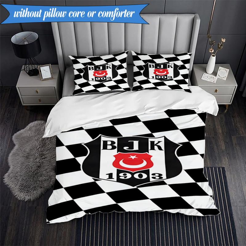3PCS Besiktas Istanbul Football Club Bedding Set 2D Printing (Includes 1 Duvet Cover + 2 Pillowcases Coreless), Bedroom decor,Fan gift