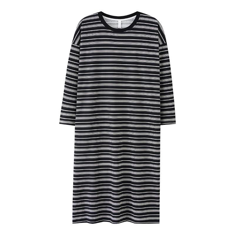Womens Cotton Nightgown Long Sleeve Striped Sleepwear Loungewear