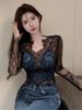 2024 Blusas Mujer De Moda, сексуальные кружевные блузки для женщин, рубашки с v-образным вырезом и длинными рукавами, укороченные топы, темперамент, шикарная корейская винтажная блузка