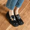 New Fashion  Women Shoes Genuine Leather Casual Slip -On Loafers Platform Shoes Round Toe Heels Shoes Woman Metal Buckle Pumps