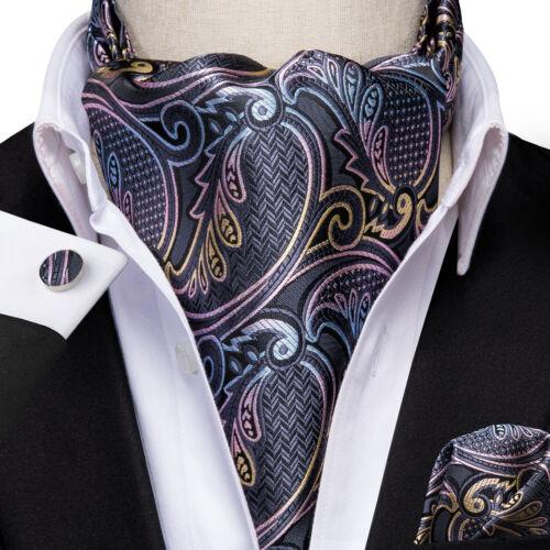 Mens Ascot Tie Set Paisley Cravats Red Black Blue Gold Pink Silk Vintage Scarf