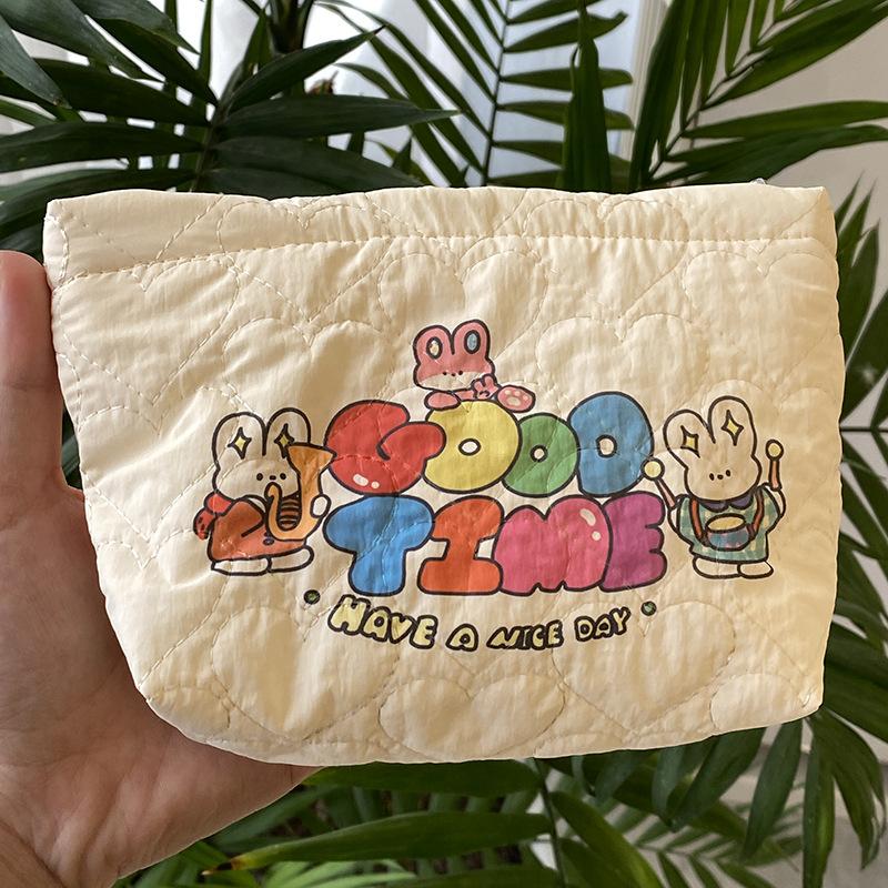 Cute Cartoon Printed Ladies Cosmetic Bag Love Quilting Women's Small Storage Bags Sweet Portable Female Clutch Purse Handbags