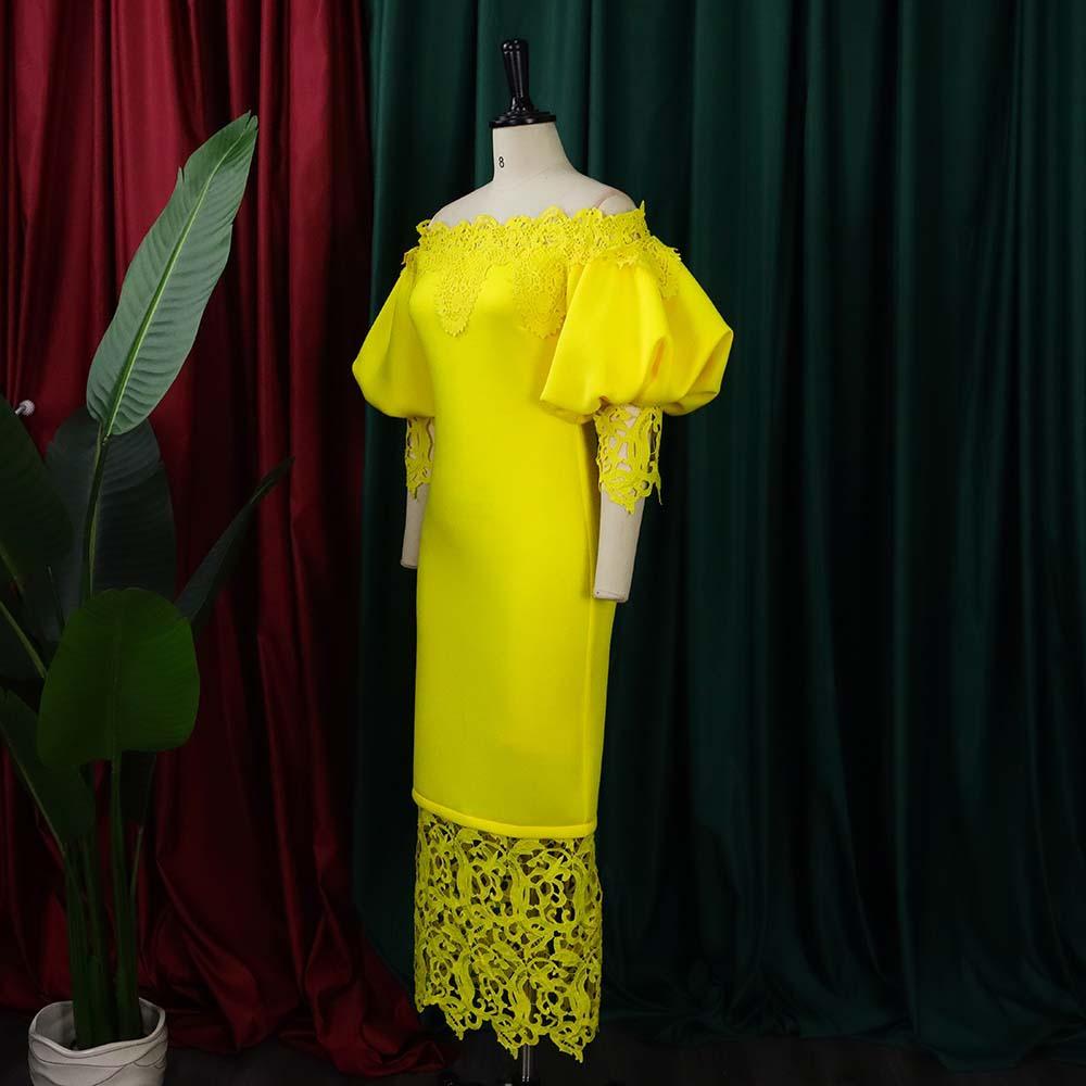 Платье без бретелек на одно плечо с запахом бедра, кружевное платье с рукавами-фонариками, большие размеры для женщин