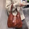 Vintage Large Capacity Shoulder Bag, Multifunctional Women's Minimalist Handbag, Fashionable Tote Bag - Zipper Closure, Fixed Single Shoulder Strap