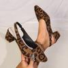 2025 New Foreign Trade European and American Large Size Pointed Bag Head Empty Large Size Leopard Print Fashion Style Women's High-heeled Sandals Wome