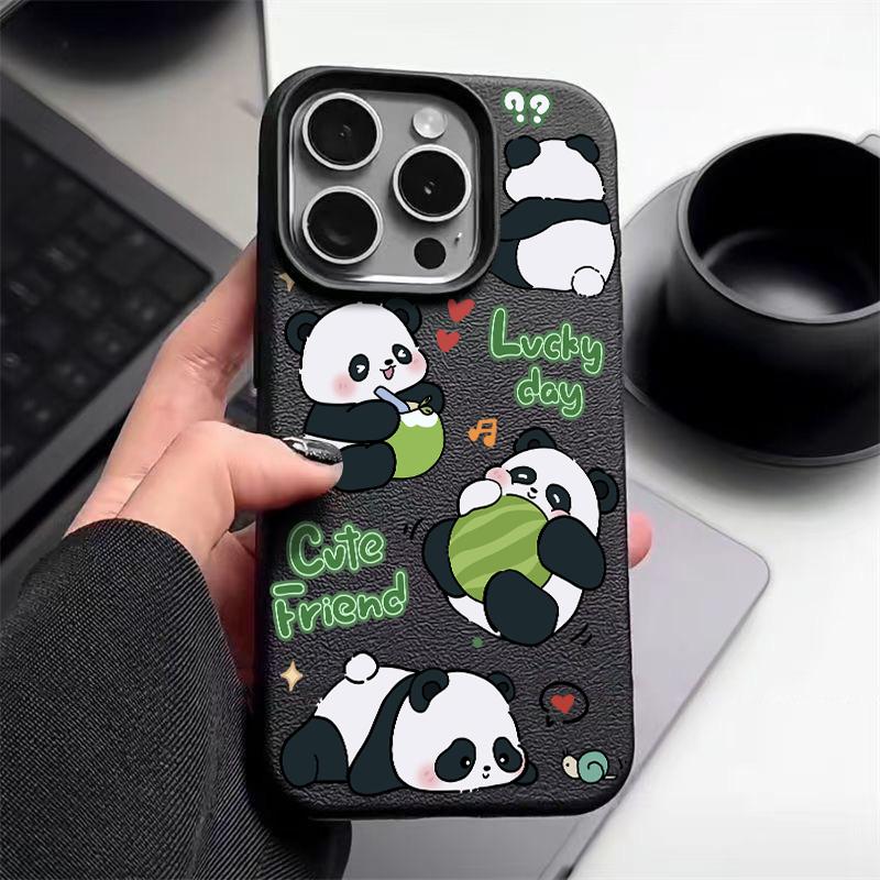 Чехол для телефона с матовой кожей и рисунком панд для iPhone 16 Pro Max 15 Pro 14 13 12 11, тонкий, ударопрочный, мягкий чехол-бампер из ТПУ
