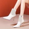High Heel Women's Boots 2024 Winter Fashion PU Leather Pointed Toe Ankle Boots Crystal Luxury High Heels Pumps Zapatos