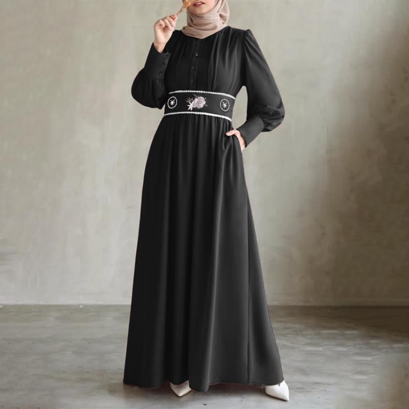 ZANZEA Мусульманское повседневное женское платье с круглым вырезом, длинными рукавами, свободного кроя, с принтом