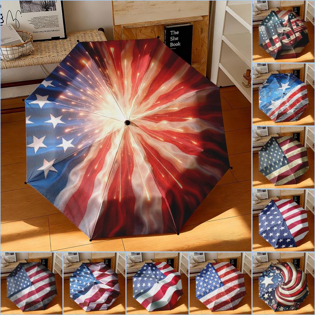 1pc American flag Umbrella Portable Folding Umbrella Iron Frame Hole Bone Structure Outdoor Home Umbrella