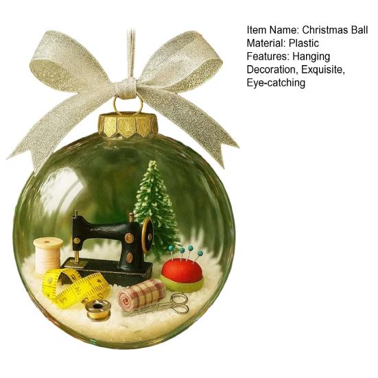 Праздничное шитье Украшения в виде снежных шаров Ретро швейная машинка Тематический праздничный декор Прозрачный шар Подвесное украшение Праздничные сувениры для швей