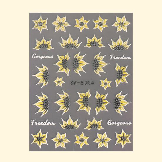Дизайн ногтей, весенняя трехмерная самоклеящаяся 5D рельефная наклейка, не выцветающая, сделай сам, летний маникюр с цветочным узором подсолнуха