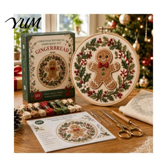 Embroidery Tools for DIY Enthusiasts Christmas Kit Beginners, Pre-Printed Pattern Full Set Wall Decoration Craft of Tools, Needlework Festive