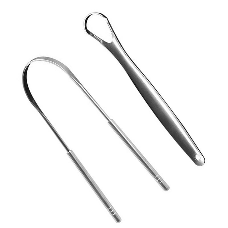 2PCS Tongue Scraper Stainless Steel Tongue Cleaner Oral Care Hygiene Scraper