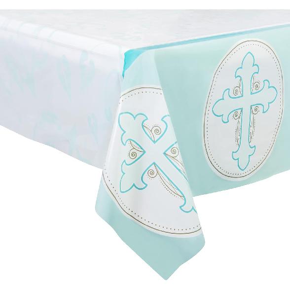 ROYAL BLUEBONNET Blue Baptism Tablecloth -Set of 2- Baptism Party Decorations for Boys, Easter Tablecloth Plastic for 6 or 8 Foot Table, First
