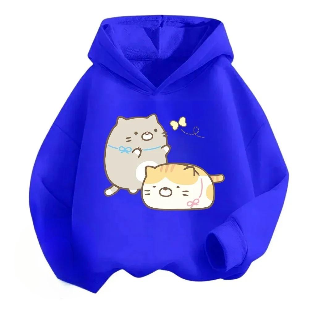 Милые мультяшные кошки Модные детские толстовки с капюшоном Мальчик Девочка Осень Зима Повседневная уличная одежда Свободная Теплая Спортивная одежда