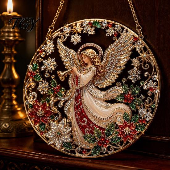 Textured Bead Art Kit Christmas Faux Diamond Ornament Kit, Santa Angel Sun Catcher DIY Acrylic Stress Free Creative Hobby Round Board, 3D Craft