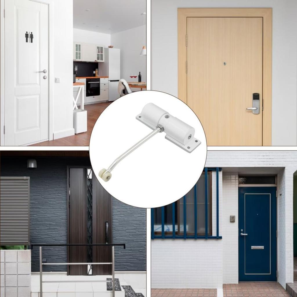 Automatic Door Closer, Zinc Alloy Safety Spring, Adjustable 30 kg, Easy Install, White