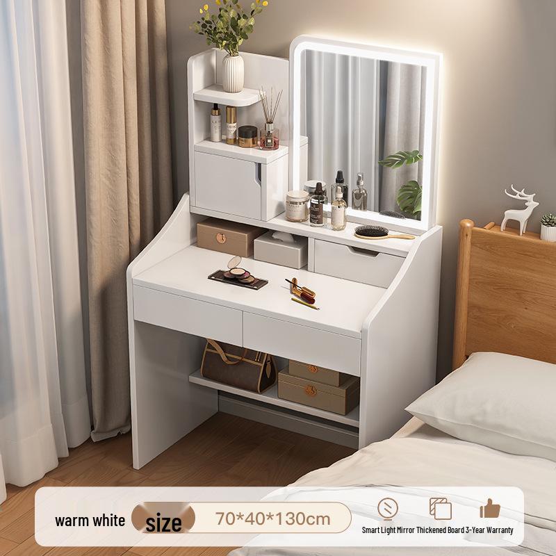 Cream Style Bedroom Vanity Set with Mirror, Drawers, Stool - Compact Design for Small Apartments