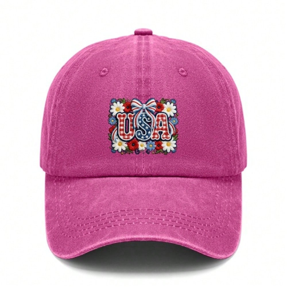 [Vintage USA Baseball Cap] Adult Unisex "USA" Floral Print Adjustable Sun Cap Breathable Curved Brim Streetwear Baseball Hat For Patriotic Holidays &