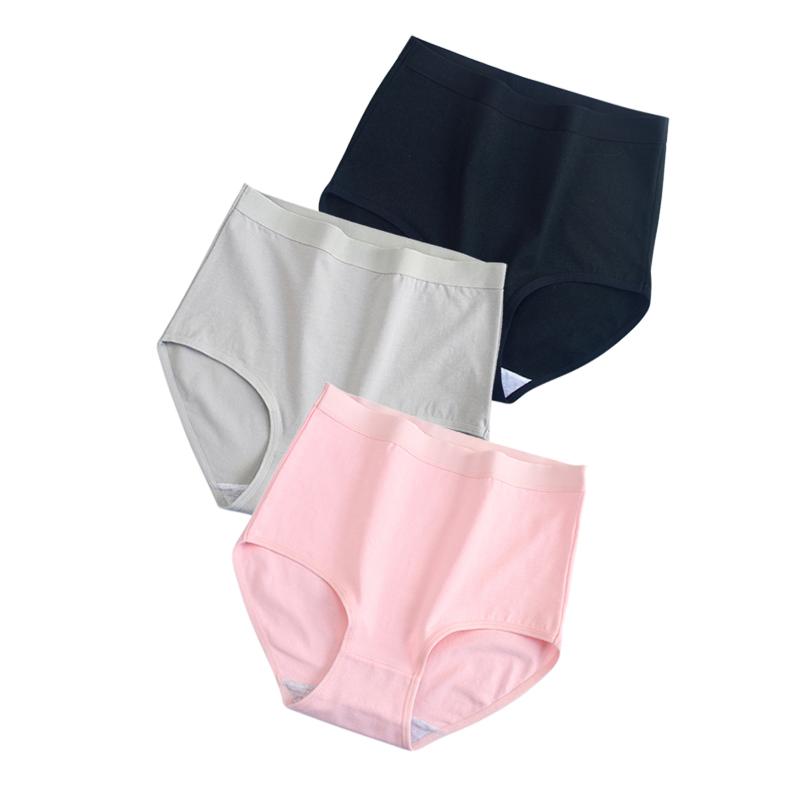 3 шт./лот! Хлопковое нижнее белье, женские трусики с высокой талией, удобные однотонные трусы, большие размеры M-3XL